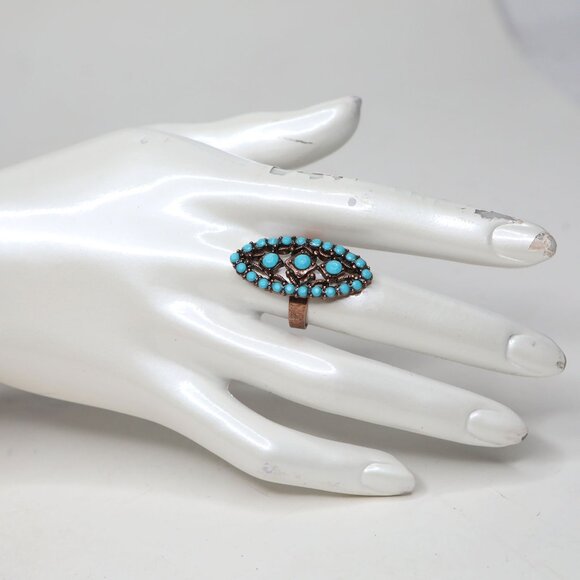 Vintage Antiqued Copper Turquoise Cluster Ring  Bohemian Southwestern Navajo - Picture 6 of 9